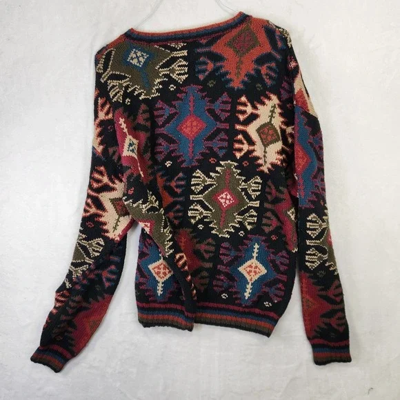 Vtg Hammacher Schlemmer Hand Knit Aztec Southwestern Cotton Sweater Mens M 90s - Picture 6 of 7